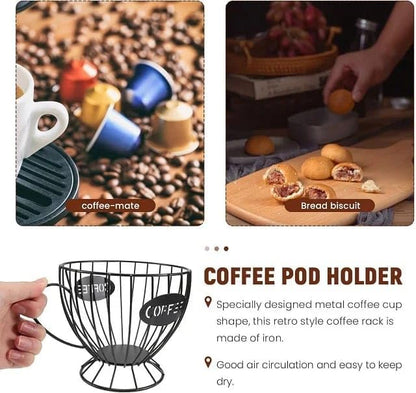 Liying Coffee Capsule Basket for Counter Coffee Table Bar, Metal Espresso Pod Keeper Storage for Home Cafe Hotel, (Black)