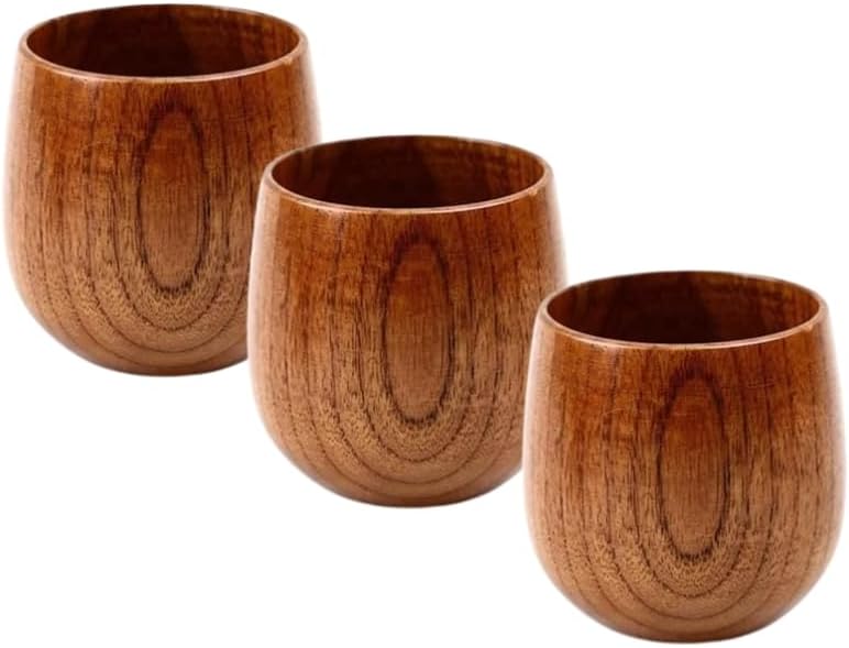 Liying 3Pcs Wooden Tea & Coffee Cup 125ml, Japanese Tea Cup Solid Wood Drinking Cup Teacup Glass for Milk, Hot Drinks