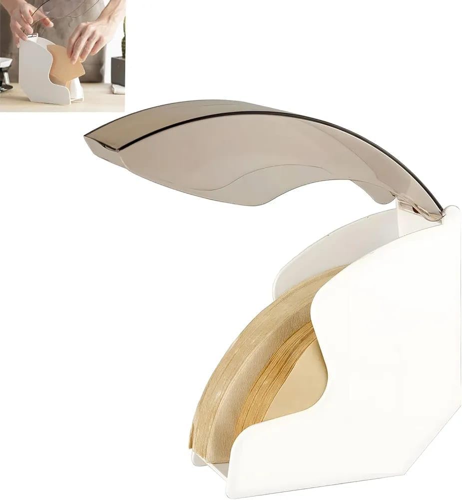 Coffee Filter Holder, 2.5 x 4.9 x 5.2 cm, Dustproof Cover, Stores 100 Filters