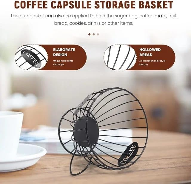 Liying Coffee Capsule Basket for Counter Coffee Table Bar, Metal Espresso Pod Keeper Storage for Home Cafe Hotel, (Black)