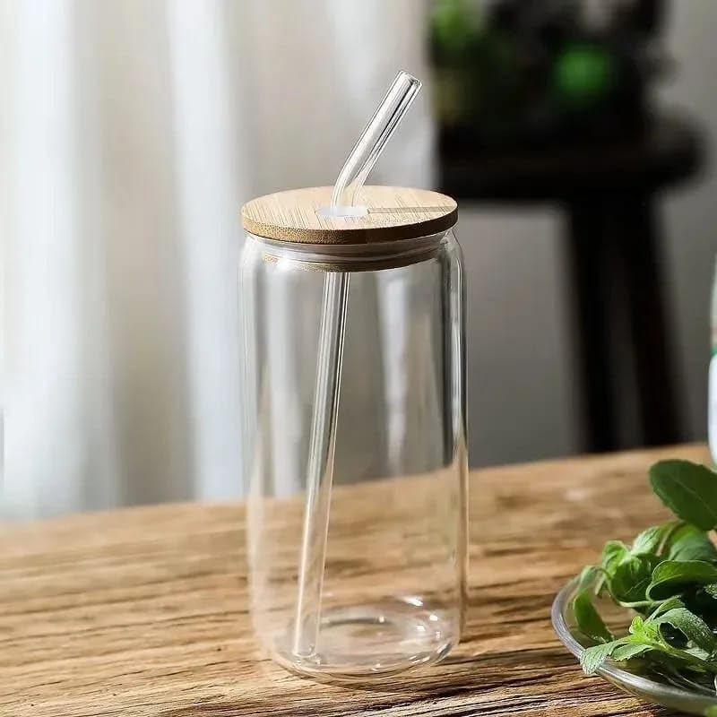 Liying 1Pcs Glass Cups with Bamboo Lids and Glass Straw 400ML Shaped Cups, Beer Mug, Cute Tumbler Cup, Ideal for Iced Coffee, Cocktail