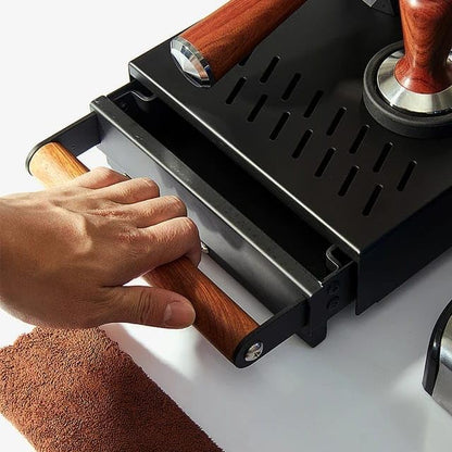 Liying Espresso Knock Box Drawer, Stainless Steel Coffee Grounds Container with Wood Handle, Removable Rubber Knock Bar and Non-Slip Base (Big)