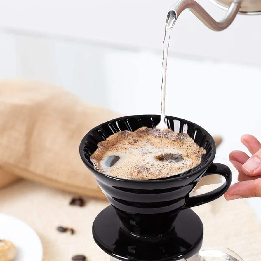 Liying Ceramic Coffee Dripper, Pour Over Coffee Maker for 1-2 Cups, V60 Filter, Black (Small)