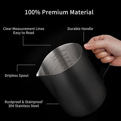 Liying Stainless Steel Milk Frothing Pitcher 550ml - Espresso Steaming Pitcher for Cappuccino, Latte Art, Coffee Machine Accessories Milk Jug Milk Frother Cup, Black