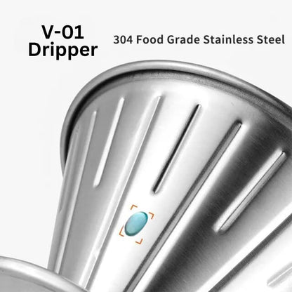 Liying 01Pcs- V01 Pour Over Coffee Dripper Stainless Steel without handle Metal Reusable Cone Coffee Filter Slow Brewing Accessories for Home Cafe Restaurants