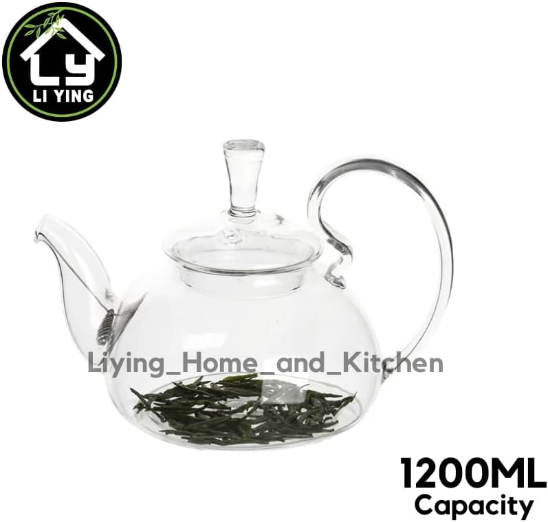 Liying 1200ml Pyrex Glass Teapot with Removable Strainer, Stovetop Safe Tea Kettle, for Blooming and Loose Leaf Tea Maker