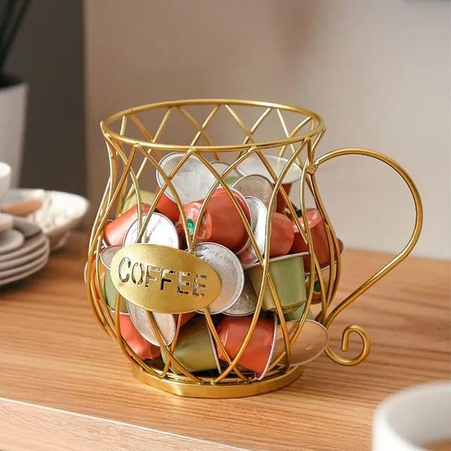 Liying Coffee Capsule Basket for Counter Coffee Table Bar, Metal Espresso Pod Keeper Storage for Home Cafe Hotel, (Gold)