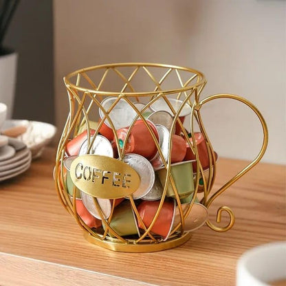 Liying Coffee Capsule Basket for Counter Coffee Table Bar, Metal Espresso Pod Keeper Storage for Home Cafe Hotel, (Gold)