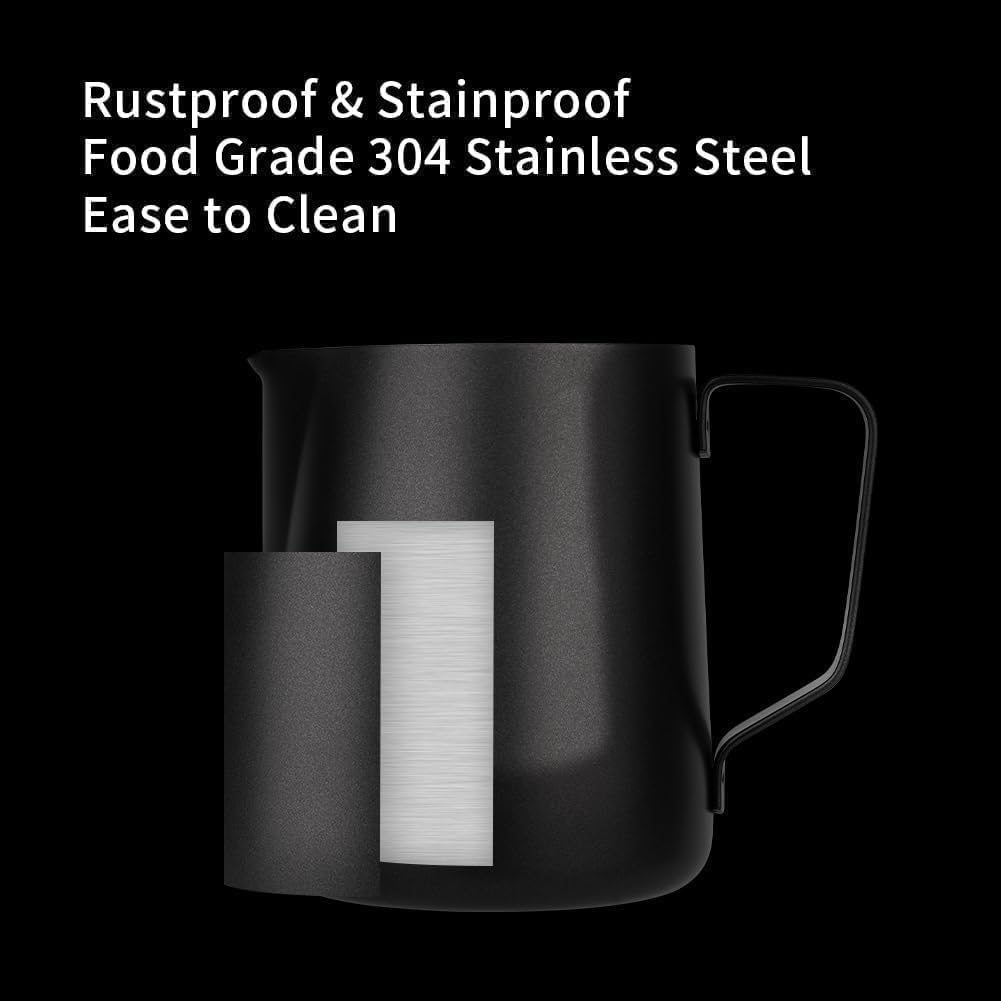 Liying Stainless Steel Milk Frothing Pitcher 550ml - Espresso Steaming Pitcher for Cappuccino, Latte Art, Coffee Machine Accessories Milk Jug Milk Frother Cup, Black