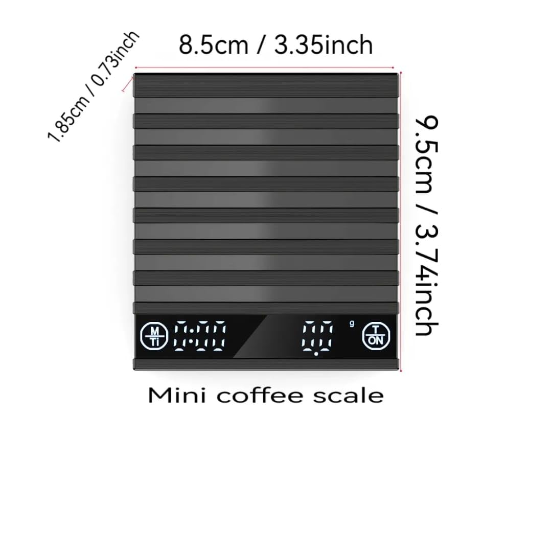 Liying Digital Mini Coffee Scale with Timer, Portable 2kg/0.1g High Precision Rechargeable Drip Espresso Scale with Tare Function for Espresso and Pour-Over Coffee(Black)