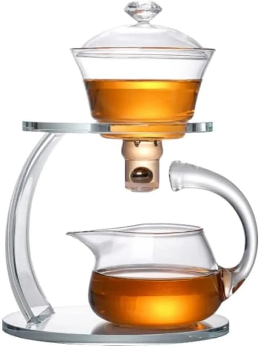 Liying Kungfu Glass Tea Set Magnetic Water Diversion Rotating Cover Bowl Semi-Automatic Glass Teapot Suit (white) #2