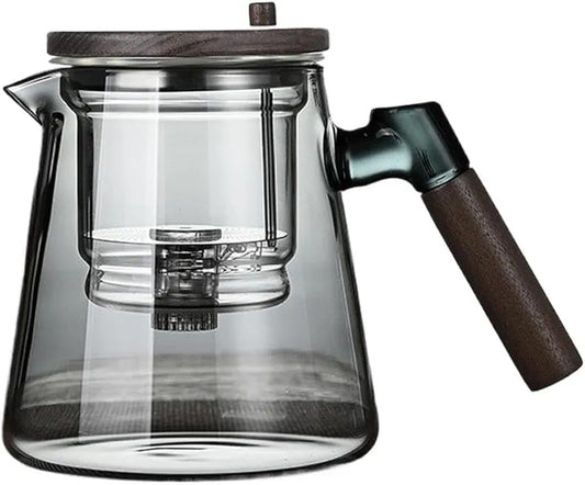 Liying 675ML Glass Teapot with direct strain Infuser and Lid, Stovetop Tea Pot Blooming and Loose Leaf Hand Crafted Kettle for Home, Tea Party, kitchen (Black)