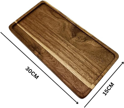 Liying Rectangular Serving Oak Wooden Tray 30x15cm for Serving Beverages & Food on Bar, Living Room, Home, Dining Table