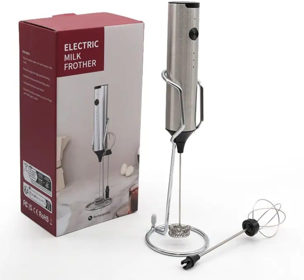 Liying Milk Frother Rechargeable with Stand, Handheld Frother Wand for Coffee with 3 Heads 3 Speed, Powerful Hand Mixer Electric Whisk for Latte, Cappuccino, Frappe, Matcha, Hot Chocolate, Keto Diet