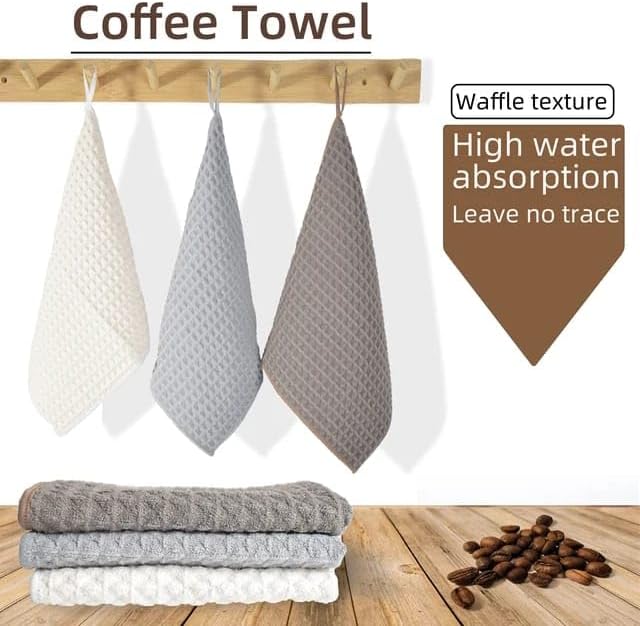 Liying Barista Cleaning Towel with Hook Set Pack of 2pcs, Mirco Fiber Cloth for Cleaning Espresso Coffee Machine Steam Wand and Coffee Bar Counter (30 * 30CM) white and Grey