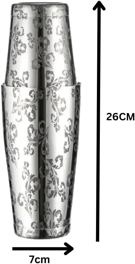Liying Stainless Steel Boston Cocktail Shaker 750ml, Drink Mixer with Built-in Strainer for Mixing Drinks Margaritas (Flower Deisgn | Silver)