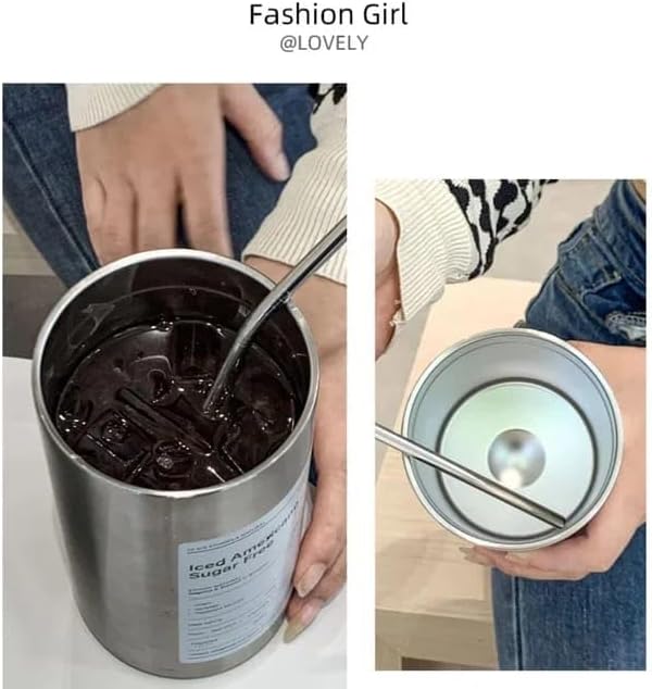 Liying 500mlStainless Steel Coffee Tumbler with Straw and Lid Sealed Carry on, Glass Iced Coffee Cup, Leak-Proof Tumbler Cup, Reusable Smoothie Mugs for Cold & Hot Drinks, Coffee, Tea (Silver)