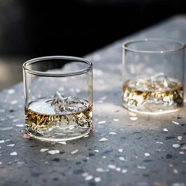 Liying 3Pcs Mountain Design Coffee Mug, 150ml Glass Cup, Large Wide Mouth Clear Glass Tea Cup Aesthetic Stripe Glassware for Coffee, Tea, Dessert, Beverage