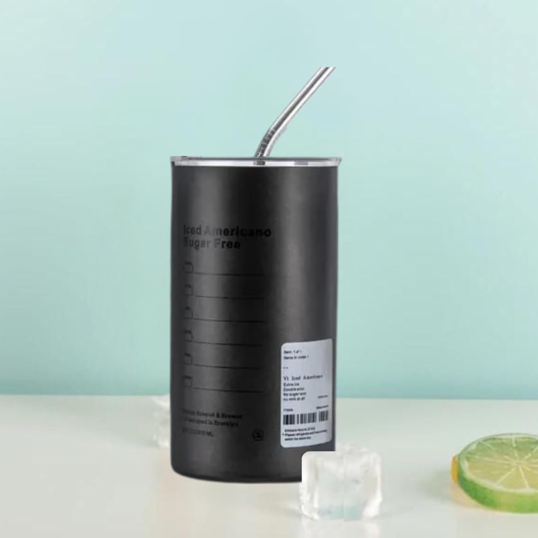 Liying 500ml Stainless Steel Coffee Tumbler with Straw and Lid Sealed Carry on, Iced Coffee Cup, Leak-Proof Tumbler Cup, Reusable Smoothie Mugs for Cold & Hot Drinks, Coffee, Tea (Black)