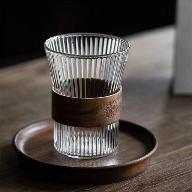 Liying 3Pcs Vintage Coffee Mug, 275ml Glass Cup, Large Wide Mouth Clear Glass Tea Cup Aesthetic Stripe Glassware for Coffee, Tea, beverage
