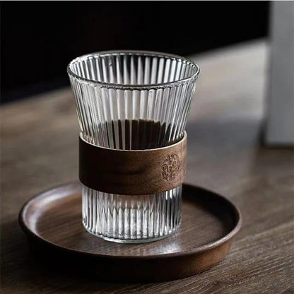 Liying 3Pcs Vintage Coffee Mug, 275ml Glass Cup, Large Wide Mouth Clear Glass Tea Cup Aesthetic Stripe Glassware for Coffee, Tea, beverage