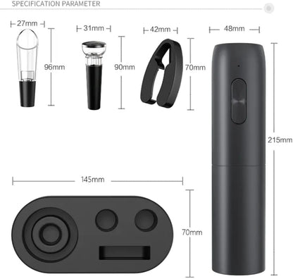 Liying Electric Wine Opener Set, Rechargeable Electric Corkscrew Wine Opener With Charging Base, Foil Cutter, Wine Aerator And Vacuum Stopper, Gifts For Wine Lovers, Black