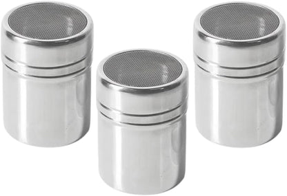 Liying 3Pcs Stainless Steel Coffee Shaker, Sugar Powder, Salt Pot Kitchen Seasoning jar for Kitchen, Coffeeshop, Restaurants, Home (B)