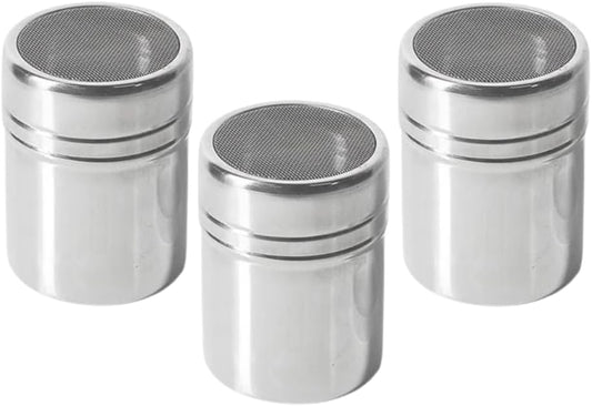 Liying 3Pcs Stainless Steel Coffee Shaker, Sugar Powder, Salt Pot Kitchen Seasoning jar for Kitchen, Coffeeshop, Restaurants, Home (B)