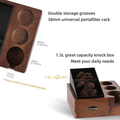 Liying Premium Wooden Espresso Knock Box, 24 x 24 x 8.5 cm, 4-in-1 Tamping Station for coffee shop, barista, home