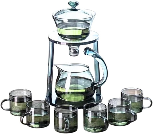 Liying Kungfu Glass Tea Set Magnetic Water Diversion Rotating Cover Bowl Semi-Automatic Glass Teapot Suit (6 tea cups) #1