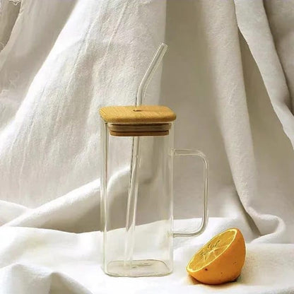 Liying Glass Cups with Lids and Straws, Glass Tumblers with Handles, 450ML Iced Coffee Cups, Drinking Glasses for Cocktails, Tea Cups