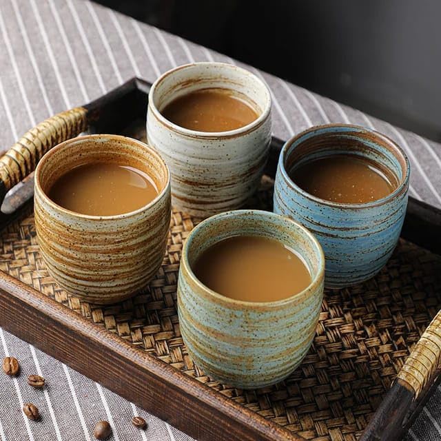Liying Vintage Ceramic Coffee Cup 175ml, Handmade Art design cup for coffee, Cappuccino, Tea #4 (Dark Brown)