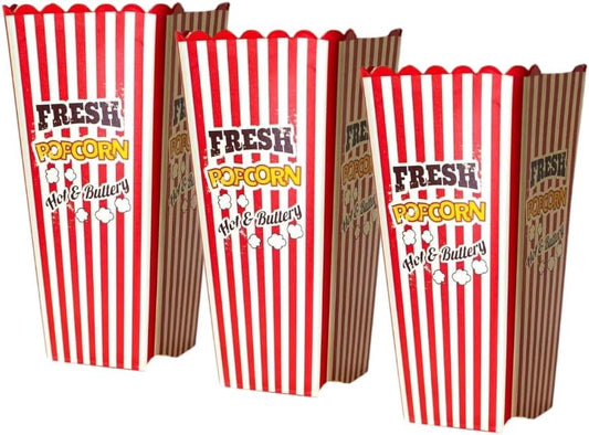Liying 3Pcs Reusable Plastic Popcorn Bucket 20 * 7.5cm for Family Movie Night, Popcorn Tub, Vintage Bowls for Concession Stand, Carnival Supplies (Red)