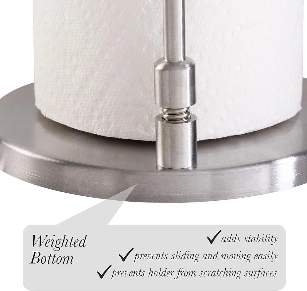 Liying Paper Towel Holder, Stainless Steel Standing Paper Towel Organizer Roll Dispenser for Kitchen Countertop Home Dining Table Roll Dispenser with Weighted Base