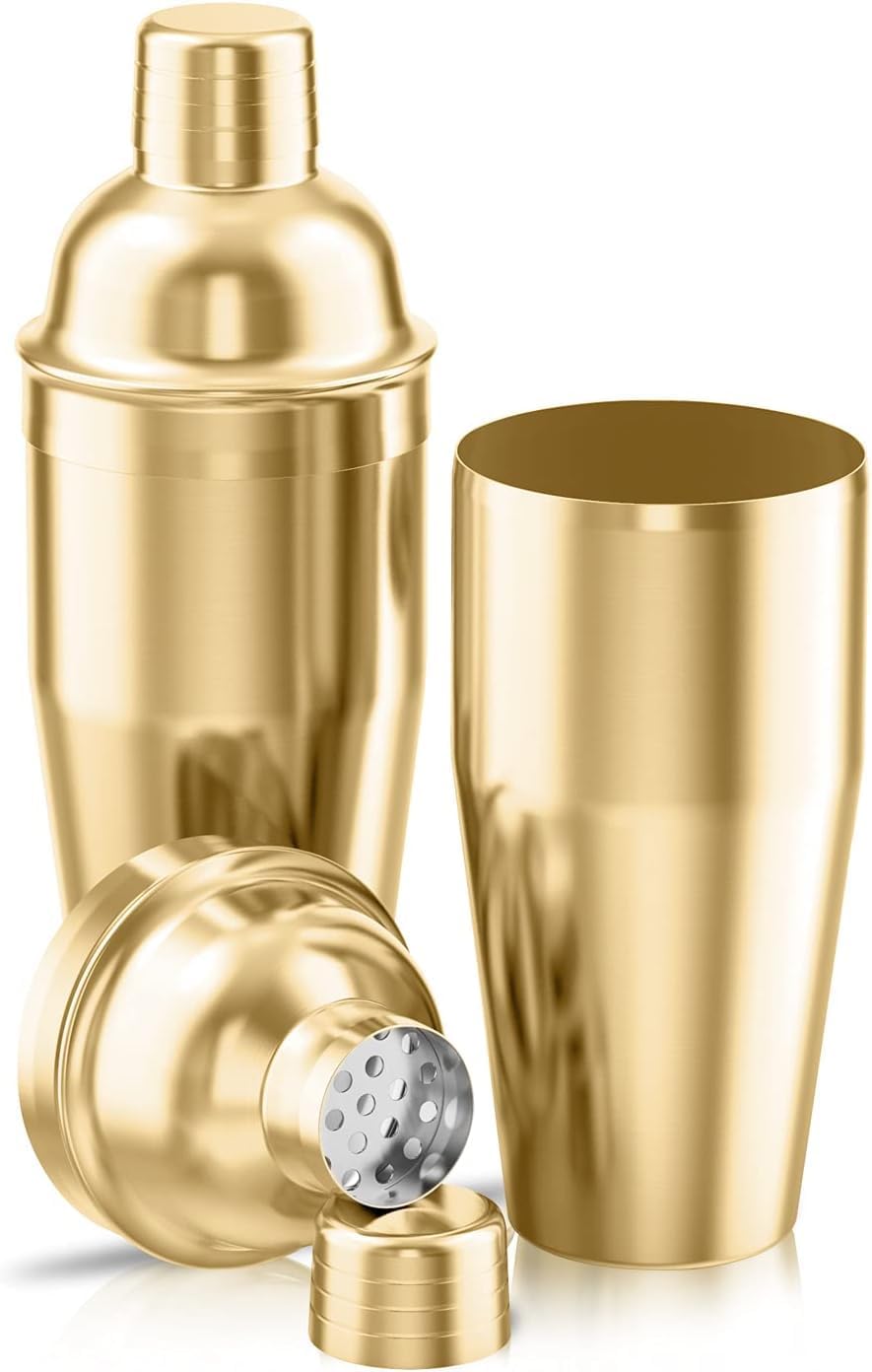 Liying Stainless Steel Cocktail Shaker 500ml, Drink Mixer with Built-in Strainer for Mixing Drinks Margaritas (Gold)