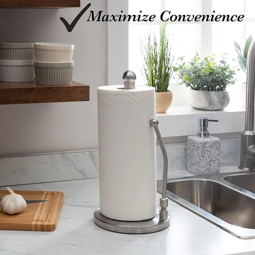 Liying Paper Towel Holder, Stainless Steel Standing Paper Towel Organizer Roll Dispenser for Kitchen Countertop Home Dining Table Roll Dispenser with Weighted Base