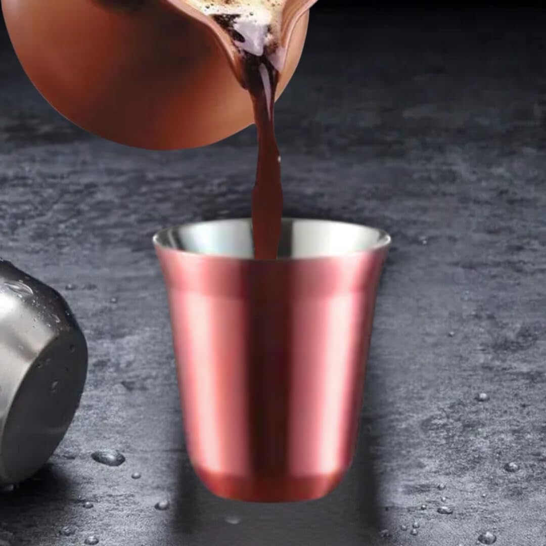 Liying Stainless Steel Espresso Cup Double Wall Insulated Coffee Mug 160ml Metal Cup for Milk, Tea Cups, Office Water Mugs (Rose Gold)