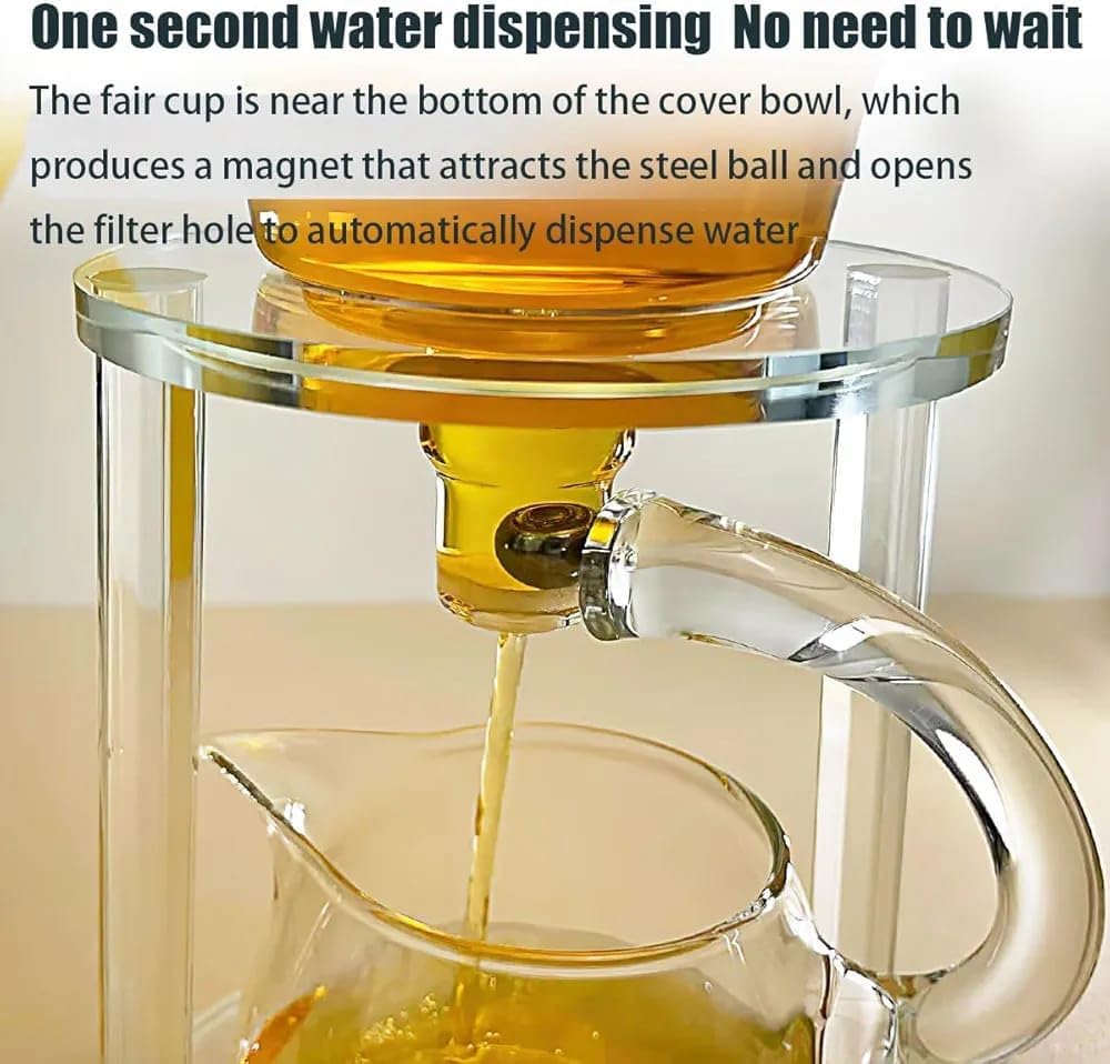Liying Kungfu Glass Tea Set Magnetic Water Diversion Rotating Cover Bowl Semi-Automatic Glass Teapot Suit (white) #1