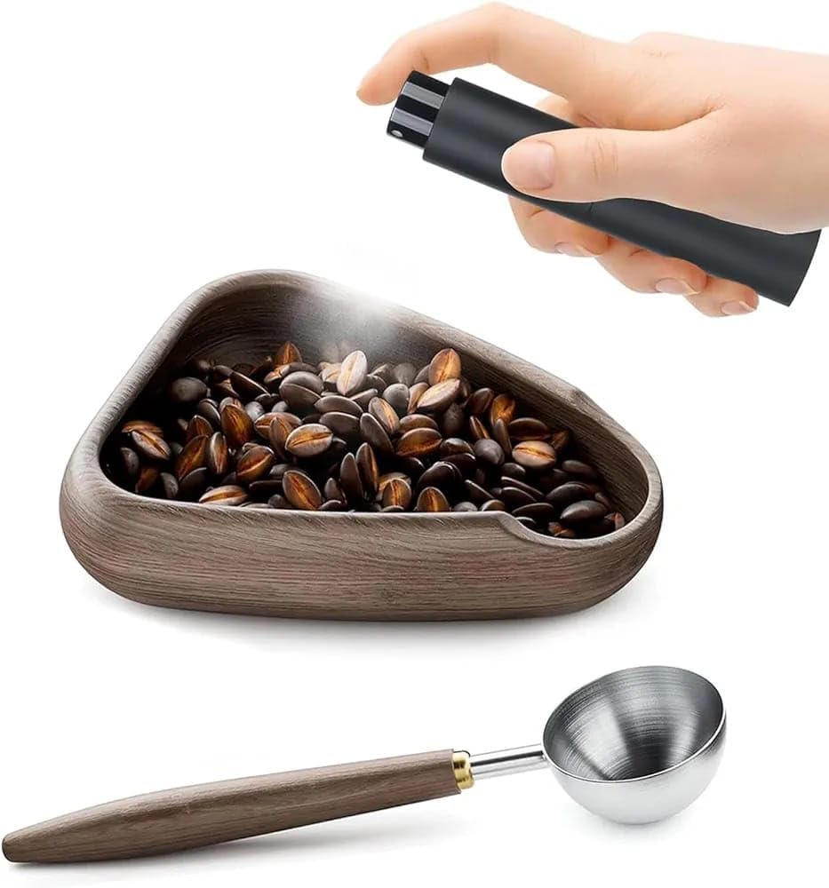 Liying 01Pcs set Coffee Beans Dosing Cup with Spoon and Spray Bottle Kit For Espresso, Walnut Coffee Dosing Tray and Coffee Spray Bottle For Reducing Coffee Power