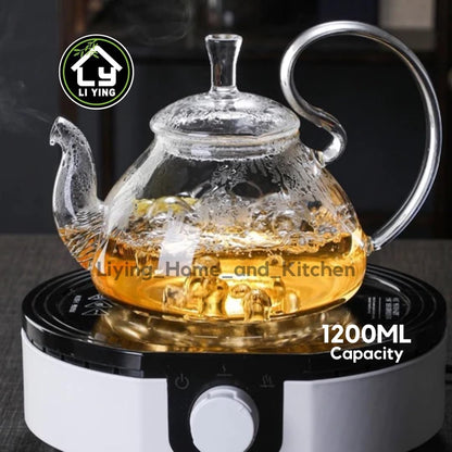 Liying 1200ml Pyrex Glass Teapot with Removable Strainer, Stovetop Safe Tea Kettle, for Blooming and Loose Leaf Tea Maker