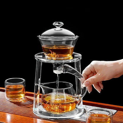 Liying Kungfu Glass Tea Set Magnetic Water Diversion Rotating Cover Bowl Semi-Automatic Glass Teapot Suit (white) #1