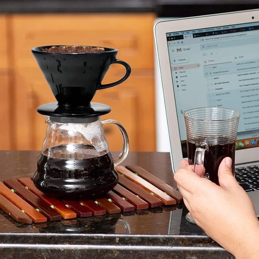 Liying Ceramic Coffee Dripper, Pour Over Coffee Maker for 1-2 Cups, V60 Filter, Black (Small)
