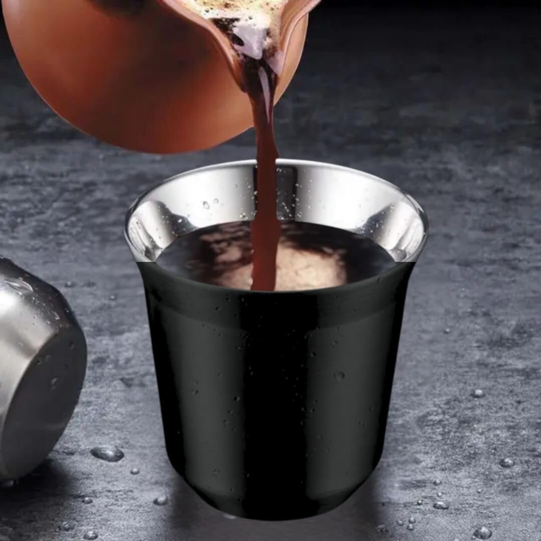 Liying Stainless Steel Espresso Cup Double Wall Insulated Coffee Mug 80ml Metal Cup for Milk, Tea Cups, Office Water Mugs (Black)