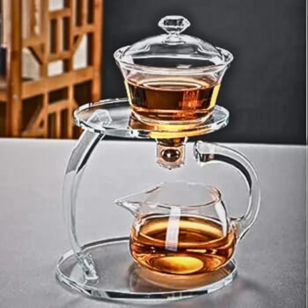 Liying Kungfu Glass Tea Set Magnetic Water Diversion Rotating Cover Bowl Semi-Automatic Glass Teapot Suit (white) #2