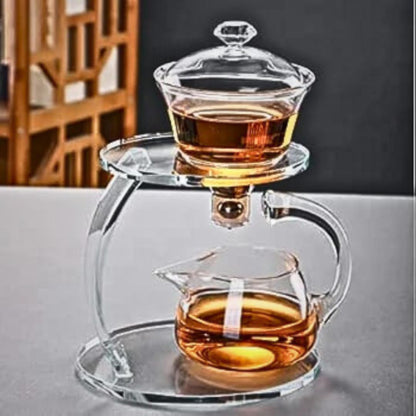 Liying Kungfu Glass Tea Set Magnetic Water Diversion Rotating Cover Bowl Semi-Automatic Glass Teapot Suit (white) #2
