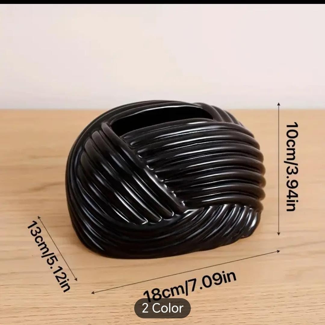 Liying Ceramic Rope Design Tissue Box Vanity Top Ceramic Abstract for Livinh room, Home Decor Shelf, Tissue Box Organizer (Black)