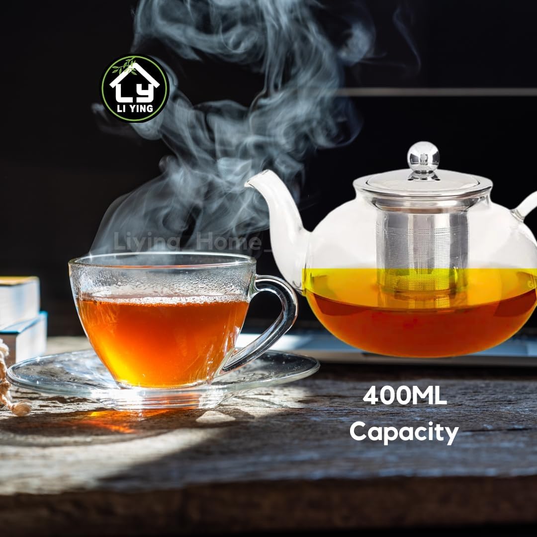 Liying 400ML Pyrex Glass Teapot with Stainless Steel Infuser Lid Stovetop Tea Pot Blooming and Loose Leaf Hand Crafted Kettle for Home Tea Party #1
