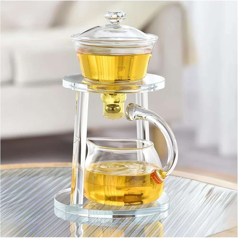 Liying Kungfu Glass Tea Set Magnetic Water Diversion Rotating Cover Bowl Semi-Automatic Glass Teapot Suit (white) #1