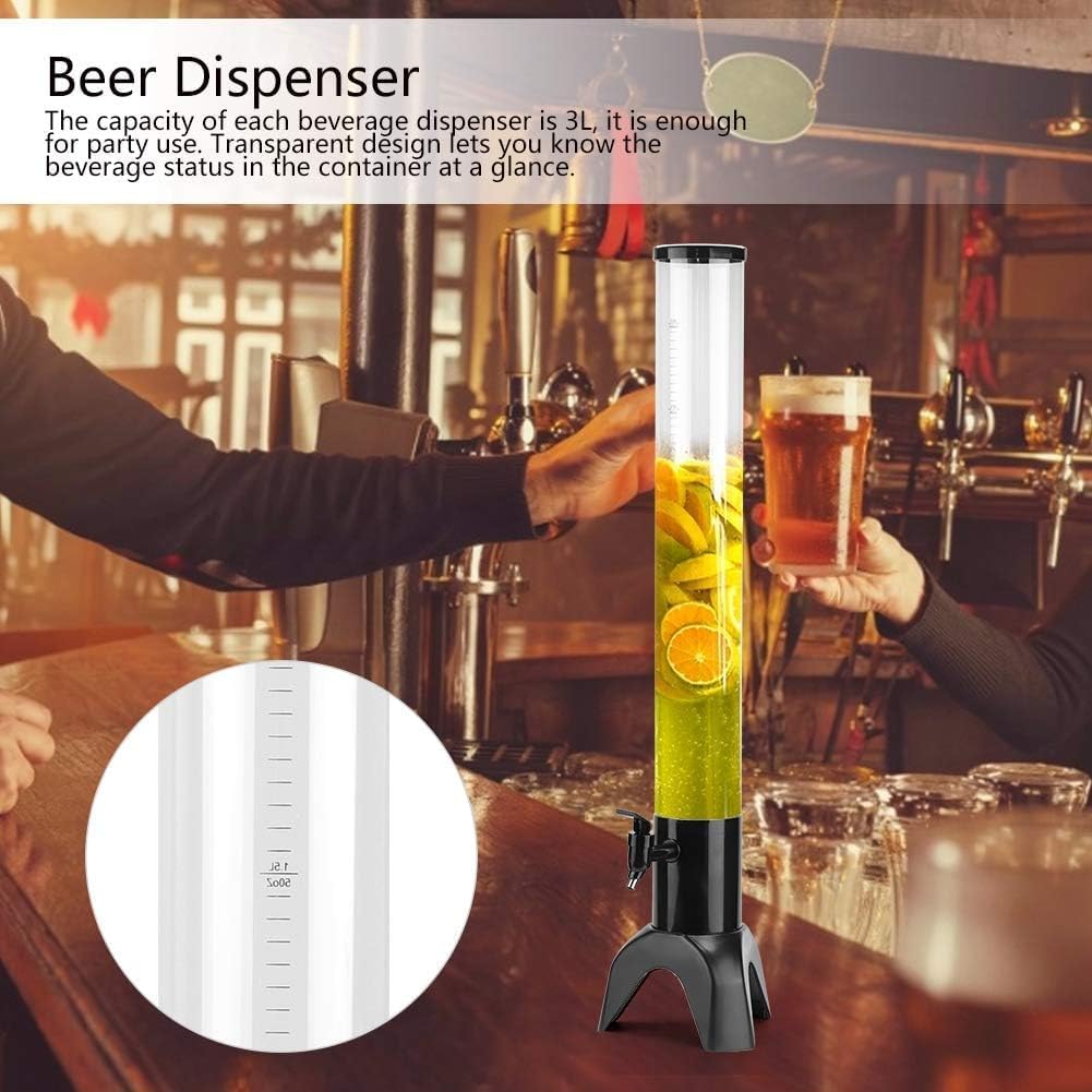Liying 3L Draft Tower Beverage Dispenser, Removable Tower Dispenser, Clear Beverage Tower Dispenser for Bar Restaurant, Kitchen, Home (black)