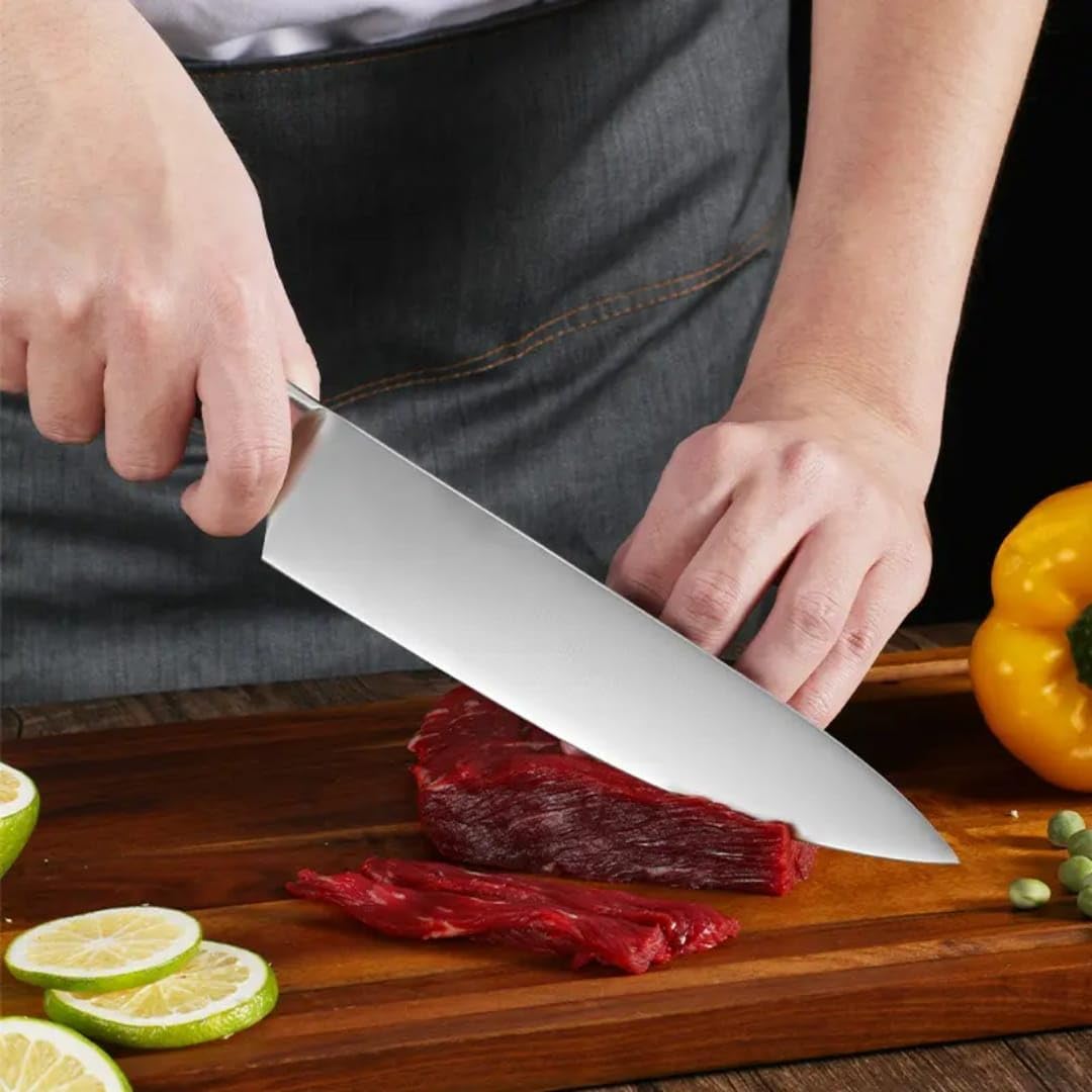 Liying 15-Piece Kitchen Knife Block Set, High Carbon Stainless Steel, Wooden Block Stand with Sharpener, Silver